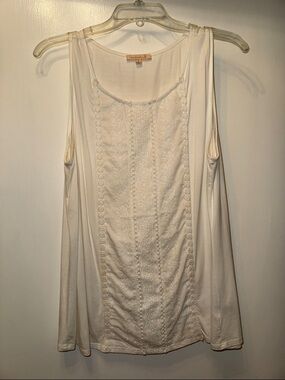 Skies Are Blue White  Embroidered Scoop Neck Tank